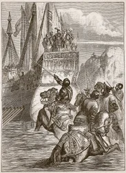 Přijetí císaře Zikmunda, ilustrace z Cassells Illustrated History of England (sépiová fotografie)