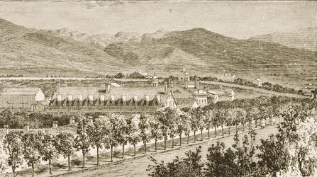 Rezidence Brighama Younga (1801-77), druhého prezidenta Mormonské církve, Salt Lake City, Utah, z „American Pictures“, vydaného The Religious Tract Society, 1876