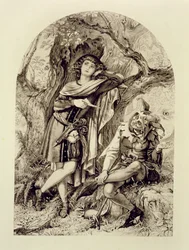 Rosalind a Touchstone, dějství III, scéna 2, v Jak se vám líbí, William Shakespeare (1564-1616)