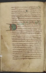 Royal 13. A.XI, f.59vInitial D.De temporum ratione.Bede ctihodný Různé práce o počítačích a astronomii.11. století-12. stol.