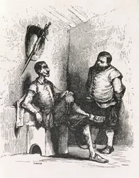Sancho: Měl bych udělat vzácného hospodáře, ilustrace z dějství II, scéna I Dona Quijota v Anglii. Komedie, vyryl P. Soyer