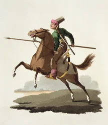 Saphir, z díla Oděvy různých národů, svazek VII, Vojenský oděv Turecka, od Thomase MacLeana, vydáno kolem 1800-18