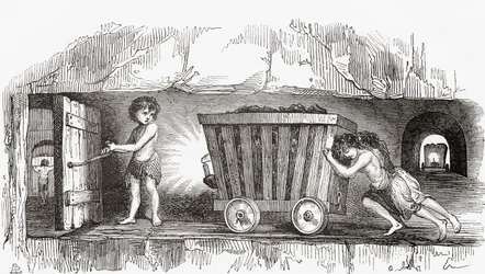 Scéna uvnitř anglického uhelného dolu, počátek 19. století (rytina)