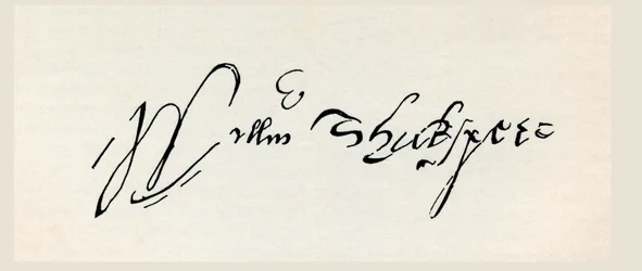 Podpis Williama Shakespeara, z „Díla Williama Shakespeara“, vydáno 1896 (rytina)