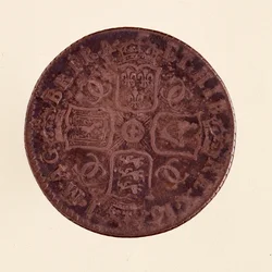 Stříbrný anglický groš, vláda anglického krále Karla II. (1630-1685) 1671. Diam. 2,4 cm Neapol, museo archeologico