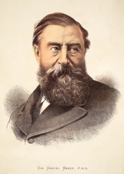 Sir Samuel Baker, ilustrace z Obrazového vydání života a objevů Davida Livingstona od J. Ewinga Richieho, pub. od A. Fullarton & Co., 1876