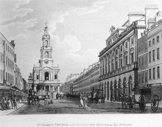 Kostel St. Marys a Somerset House v Strand, 1796