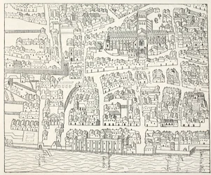St Pauls a sousedství, z Aggas Plan, 1563