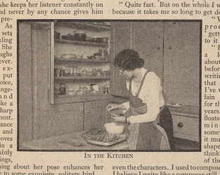 Sylvia v kuchyni na 113 Inverness Terrace, v Louise Morganové „Sylvia Townsend Warner: Spisovatelka, která nedodržuje žádné z pravidel“, Everyman New Series 4