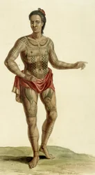 Tetovaný havajský válečník, 1824