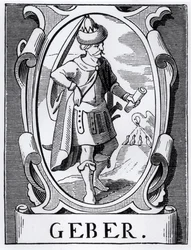 Alchymista Geber (14. století) ilustrace z Vědy a literatury ve středověku a renesanci, napsal a vyryl Paul Lacroix, 1878