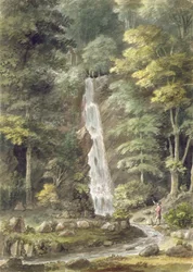 Kaskádový vodopád v Hestercombe Gardens (wc na papíře)