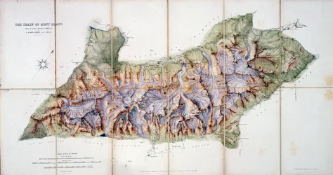 The Chain of Mont Blanc, ze skutečného průzkumu v roce 1863 od A. Adamse Reillyho, publikovaného v A Record of Mountain Adventure and Scientific Observation for the Alpine Club, 1865