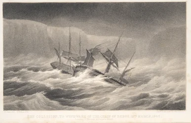The Collision, from Voyage of Discovery and Research in th Southern and Antarctic Regions by Captain Sir James Clark Ross, pub. 1847 (rytina)