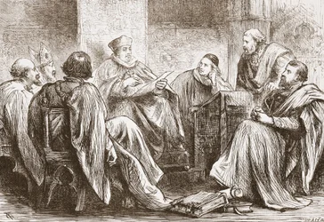 Konkláve Volba německého císaře, ilustrace z Dějin protestantismu od Jamese Aitkena Wylie (1808-1890), pub. 1878