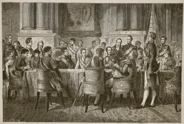Vídeňský kongres, ilustrace z Cassells Illustrated History of England (sépiová fotografie)