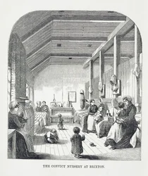The Convict Nursery at Brixton, from The Criminal Prisons of London and Scenes of Prison Life od Henryho Mayhewa (1812-87) a Johna Binnyho, 1862