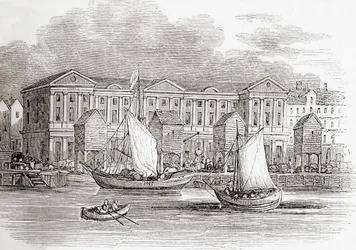 Custom House, Londýn, Anglie, jak to vypadalo před velkým požárem, ze staré Anglie: Obrazové muzeum, hospoda. 1847