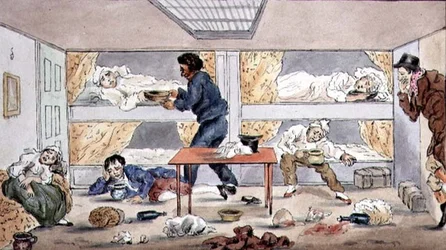 The Effects of Seasickness, cca 1825 (pero a inkoust s akvarelem na papíře)