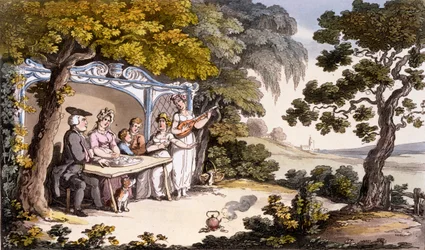 The Fair Penitent, z Ackermanns Repository of Arts 1817 (ručně kolorovaná rytina)