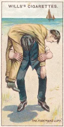 The Firemans Lift No.1, no.18 ze série First Aid cigaretových karet Willss, 1913
