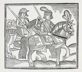 Historie života a smrti onoho vznešeného rytíře sira Bevise ze Southamptonu, ilustrace z Chap-books of the Eighteenth Century od Johna Ashtona, hospoda. 1882