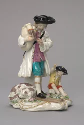 Potulný hudebník, vyrobený Chelsea Porcelain Factory, Anglie, kolem roku 1756