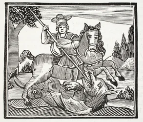 Život a smrt svatého Jiří, šlechtického šampióna Anglie, ilustrace z Chap-books of the Eighteenth Century od Johna Ashtona, pub. 1882