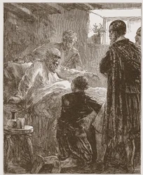 The Old Covenanters Last Sermon, ilustrace z Historie protestantismu od Jamese Aitkena Wylie (1808-1890), pub. 1878