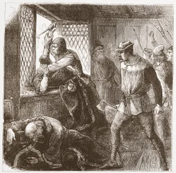 The Outrage at Prague, ilustrace z Dějin protestantismu od Jamese Aitkena Wylie (1808-1890), nakl. 1878