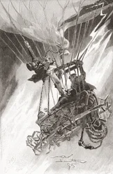 Nebezpečí horkovzdušného balónu. Balón v obtížích a chystá se zřítit. From The Strand Magazine, vydané 1896 (litho)