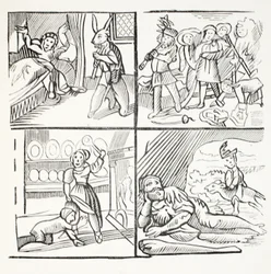 The Pleasant History of Jack Horner, ilustrace z Chap-books of the Eighteenth Century od Johna Ashtona, hospoda. 1882