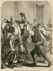Populace nutí Ludvíka XVI., aby přijal červenou čepici, 1792