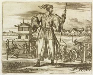 Generál čínské armády, ilustrace z popisu vyslanectví v Číně, 1690