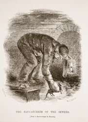 Krysaři kanálů, z daguerrotypie Richarda Bearda, ilustrace z London Labour and London Poor od Henryho Mayhewa, hospoda. 1862