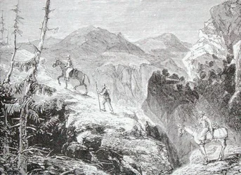 Cesta do Hondy, Kolumbie, z „Galerie geografie“ od reverenda Thomase Milnera, vydaná kolem roku 1880 (rytina)