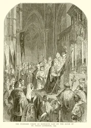 Standard přijatý v Bosworthu položený na oltáři katedrály St. Pauls, 1485