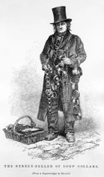 Pouliční prodejce obojků pro psy, kolem roku 1840