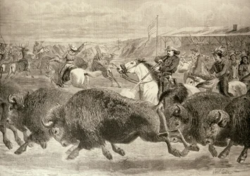 „Divoký západ“ na Velké americké výstavě: Lov bizonů a jelenů Wapiti, z „The Illustrated London News“, 18. června 1887