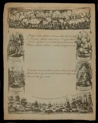 Bombardování Kodaně britskými silami a vylodění britských sil na ostrově Zélandu, publikovali T. a R. Hughesovi v roce 1807