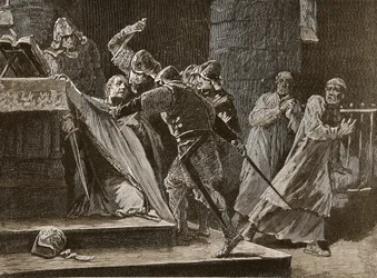 Vražda Becketa v canterburské katedrále, ilustrace z Cassells Illustrated History of England