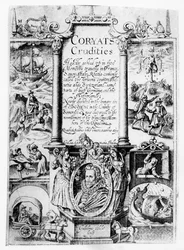 Titulní strana z knihy Coryats Crudities, vydané v roce 1611