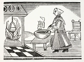 Tom Thumb, ilustrace z Chap-books of the Eighteenth Century od Johna Ashtona, hospoda. 1882
