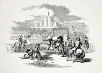 Turnaj v Nevyn, v Caernarvonshire, hospoda. 19. století (ocelová rytina)