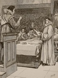 Buckinghamský proces, ilustrace z Cassells Illustrated History of England (sépiová fotografie)