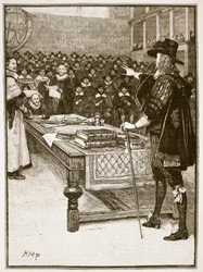 Karlův proces, ilustrace z Cassells Illustrated History of England (sépiová fotografie)