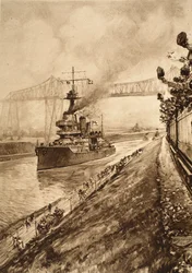 Triumfální důkaz britské námořní převahy: H.M.S. Hercules proplouvá Kielským průplavem, 1914-19