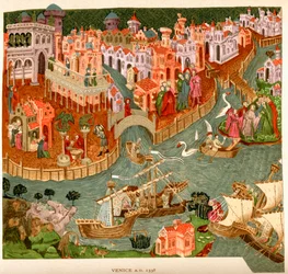 Benátky, 1338, po rukopisu v Bodleian Library, z „Krátké historie anglického lidu“ od J. R. Greena, vydaného v roce 1893