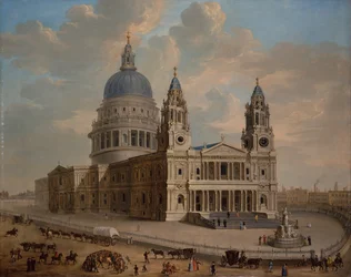 Pohled na katedrálu sv. Pavla s postavami v popředí, cca 1725 (olej na plátně)