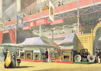 Pohled na stánek Sheffield Hardware a exponáty Great Lane Works na Velké výstavě v roce 1851, z Dickinsons Comprehensive Pictures
